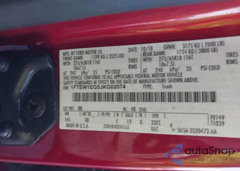 2018 Ford F-150 Xlt из США, поврежденный, VIN 1FTEW1EG5JKG02074